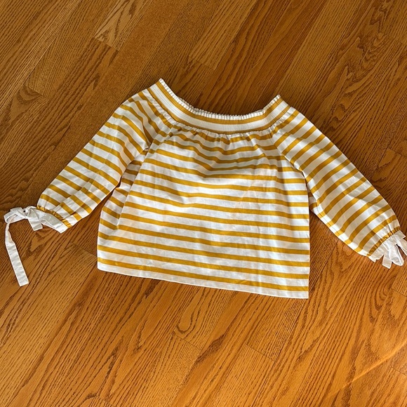 J. Crew Tops - JCrew Yellow and White Striped Off Shoulder Top